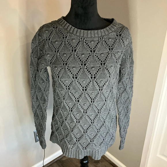 Tommy Hilfiger charcoal grey open knit diamond pattern sweater‎ size small. - Picture 1 of 4